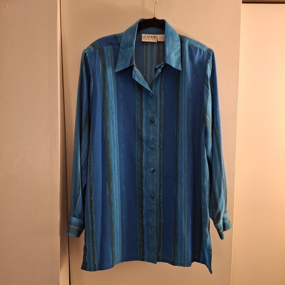 Liz Baker Essentials Blue Striped Women's Long Sleeve Shirt